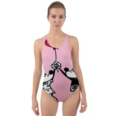 Baloon Love Mickey & Minnie Mouse Cut-out Back One Piece Swimsuit by nate14shop