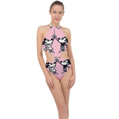 Baloon Love Mickey & Minnie Mouse Halter Side Cut Swimsuit by nate14shop