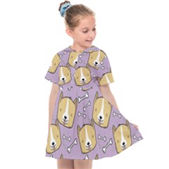 Corgi Pattern Kids  Sailor Dress