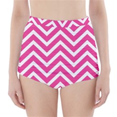 Chevrons - Pink High-waisted Bikini Bottoms by nate14shop