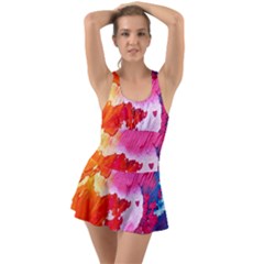 Colorful Painting Ruffle Top Dress Swimsuit