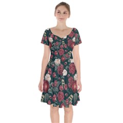 Magic Of Roses Short Sleeve Bardot Dress by HWDesign