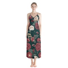 Magic Of Roses Button Up Chiffon Maxi Dress by HWDesign