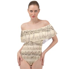 Print-musical Off Shoulder Velour Bodysuit  by nate14shop