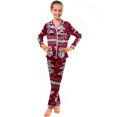 Christmas-seamless-knitted-pattern-background 001 Kid s Satin Long Sleeve Pajamas Set by nate14shop