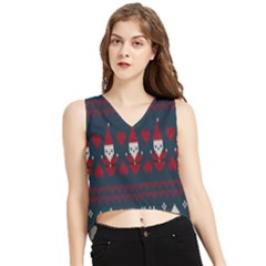 Christmas-seamless-knitted-pattern-background 003 V-neck Cropped Tank Top by nate14shop