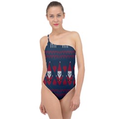 Christmas-seamless-knitted-pattern-background 003 Classic One Shoulder Swimsuit by nate14shop