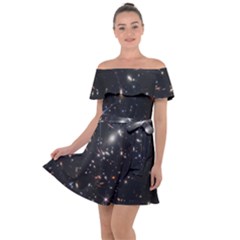 James Webb Space Telescope Deep Field Off Shoulder Velour Dress by PodArtist