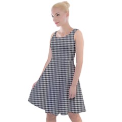 Soot Black And White Handpainted Houndstooth Check Watercolor Pattern Knee Length Skater Dress by PodArtist