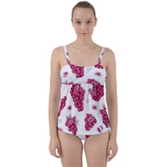 Grape-bunch-seamless-pattern-white-background-with-leaves 001 Twist Front Tankini Set by nate14shop