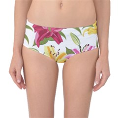 Lily-flower-seamless-pattern-white-background 001 Mid-waist Bikini Bottoms by nate14shop