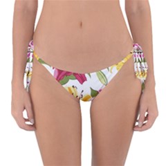 Lily-flower-seamless-pattern-white-background 001 Reversible Bikini Bottom by nate14shop