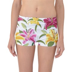 Lily-flower-seamless-pattern-white-background 001 Reversible Boyleg Bikini Bottoms by nate14shop
