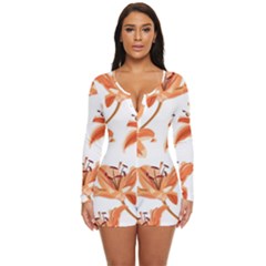 Lily-flower-seamless-pattern-white-background Long Sleeve Boyleg Swimsuit