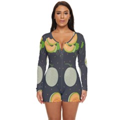 Melon-whole-slice-seamless-pattern Long Sleeve Boyleg Swimsuit