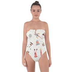 Seamless-background-with-spaceships-stars Tie Back One Piece Swimsuit by nate14shop