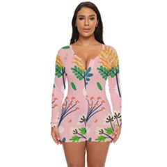 Seamless-floral-pattern 001 Long Sleeve Boyleg Swimsuit