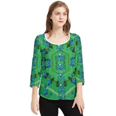 Vines Of Beautiful Flowers On A Painting In Mandala Style Chiffon Quarter Sleeve Blouse by pepitasart
