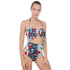Pack-christmas-patterns Scallop Top Cut Out Swimsuit by nate14shop