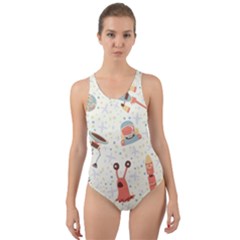 Seamless-background-with-spaceships-stars Cut-out Back One Piece Swimsuit by nate14shop