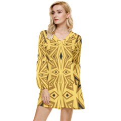 Abstract Pattern Geometric Backgrounds Tiered Long Sleeve Mini Dress by Eskimos