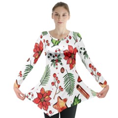 Pngtree-watercolor-christmas-pattern-background Long Sleeve Tunic  by nate14shop