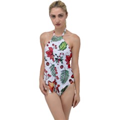 Pngtree-watercolor-christmas-pattern-background Go With The Flow One Piece Swimsuit by nate14shop