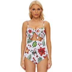 Pngtree-watercolor-christmas-pattern-background Knot Front One-piece Swimsuit by nate14shop