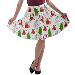 Hd-wallpaper-christmas-pattern-pattern-christmas-trees-santa-vector A-line Skater Skirt by nate14shop