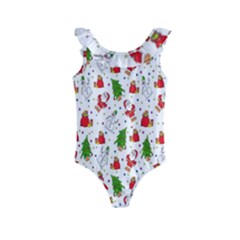 Hd-wallpaper-christmas-pattern-pattern-christmas-trees-santa-vector Kids  Frill Swimsuit by nate14shop