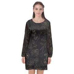 Elegant And Simple Monoline Floral Long Sleeve Chiffon Shift Dress  by HWDesign