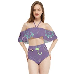 Background-butterfly Purple Halter Flowy Bikini Set  by nate14shop