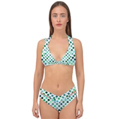 Polka-dot-green Double Strap Halter Bikini Set by nate14shop
