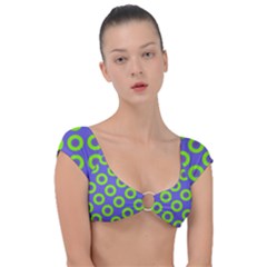 Polka-dots-green-blue Cap Sleeve Ring Bikini Top