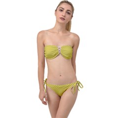 Polka-dots-light Yellow Twist Bandeau Bikini Set by nate14shop
