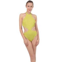 Polka-dots-yellow Halter Side Cut Swimsuit by nate14shop