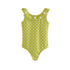 Polka-dots-yellow Kids  Frill Swimsuit by nate14shop