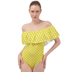 Polka-dots-yellow Off Shoulder Velour Bodysuit  by nate14shop