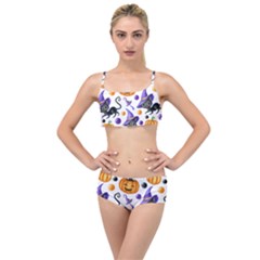 Halloween Cat Pattern Layered Top Bikini Set by designsbymallika