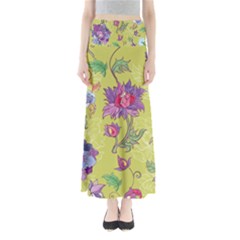 Blue Purple Floral Pattern Full Length Maxi Skirt by designsbymallika