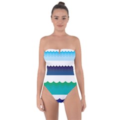 Water-border Tie Back One Piece Swimsuit by nate14shop