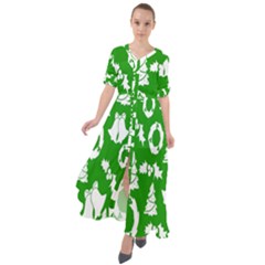 Backdrop-green-white Waist Tie Boho Maxi Dress by nate14shop