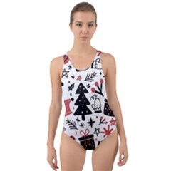 Christmas Tree-background-jawelry Bel,gift Cut-out Back One Piece Swimsuit by nate14shop