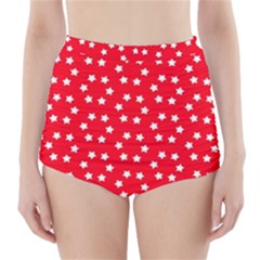Stars-white Red High-waisted Bikini Bottoms by nate14shop
