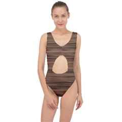 Texture Wood,dark Center Cut Out Swimsuit