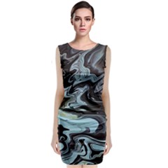 Abstract Painting Black Sleeveless Velvet Midi Dress