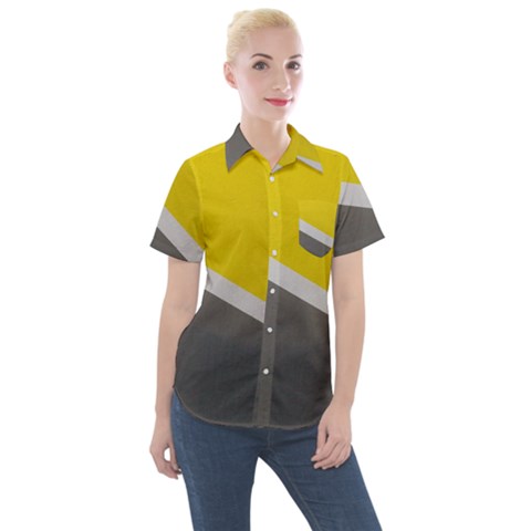 Pattern Yellow And Gray Women s Short Sleeve Pocket Shirt by nateshop