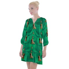 Happy Small Dogs In Calm In The Big Blooming Forest Open Neck Shift Dress