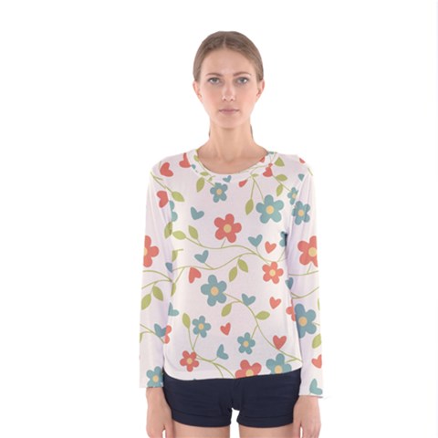  Background Colorful Floral Flowers Women s Long Sleeve Tee by artworkshop