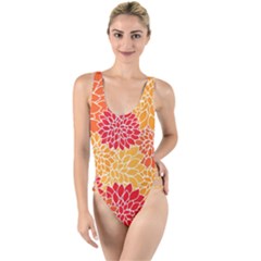 Background Colorful Floral High Leg Strappy Swimsuit by artworkshop